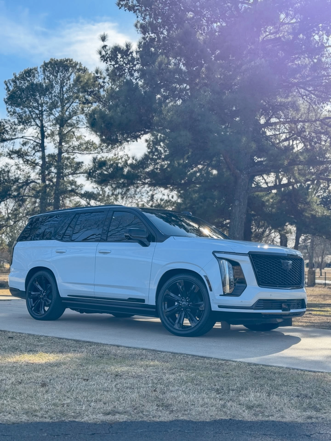 car detailing in Longview by SE Auto Solutions — White Cadillac Escalade — full-body detail in natural light, Longview