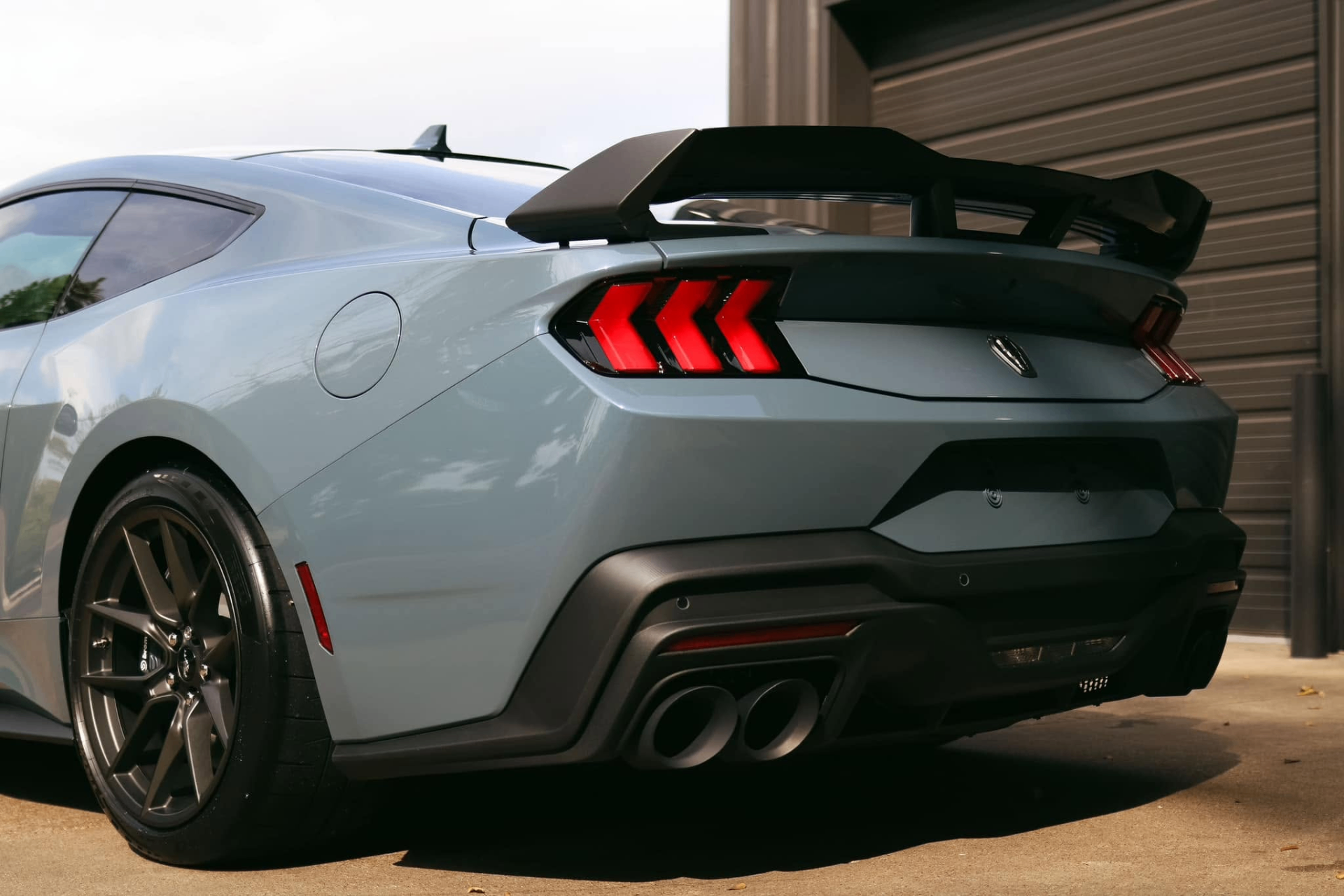 car detailing in Longview by SE Auto Solutions — Ford Mustang Dark Horse in gray — rear wing and detail, Longview