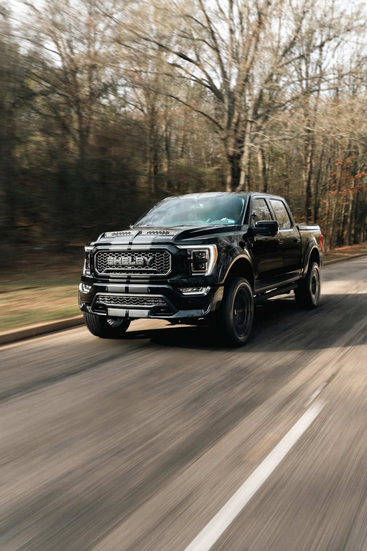 car detailing in Longview by SE Auto Solutions — Black Shelby Ford F-150 in motion — show-finish detail, Longview