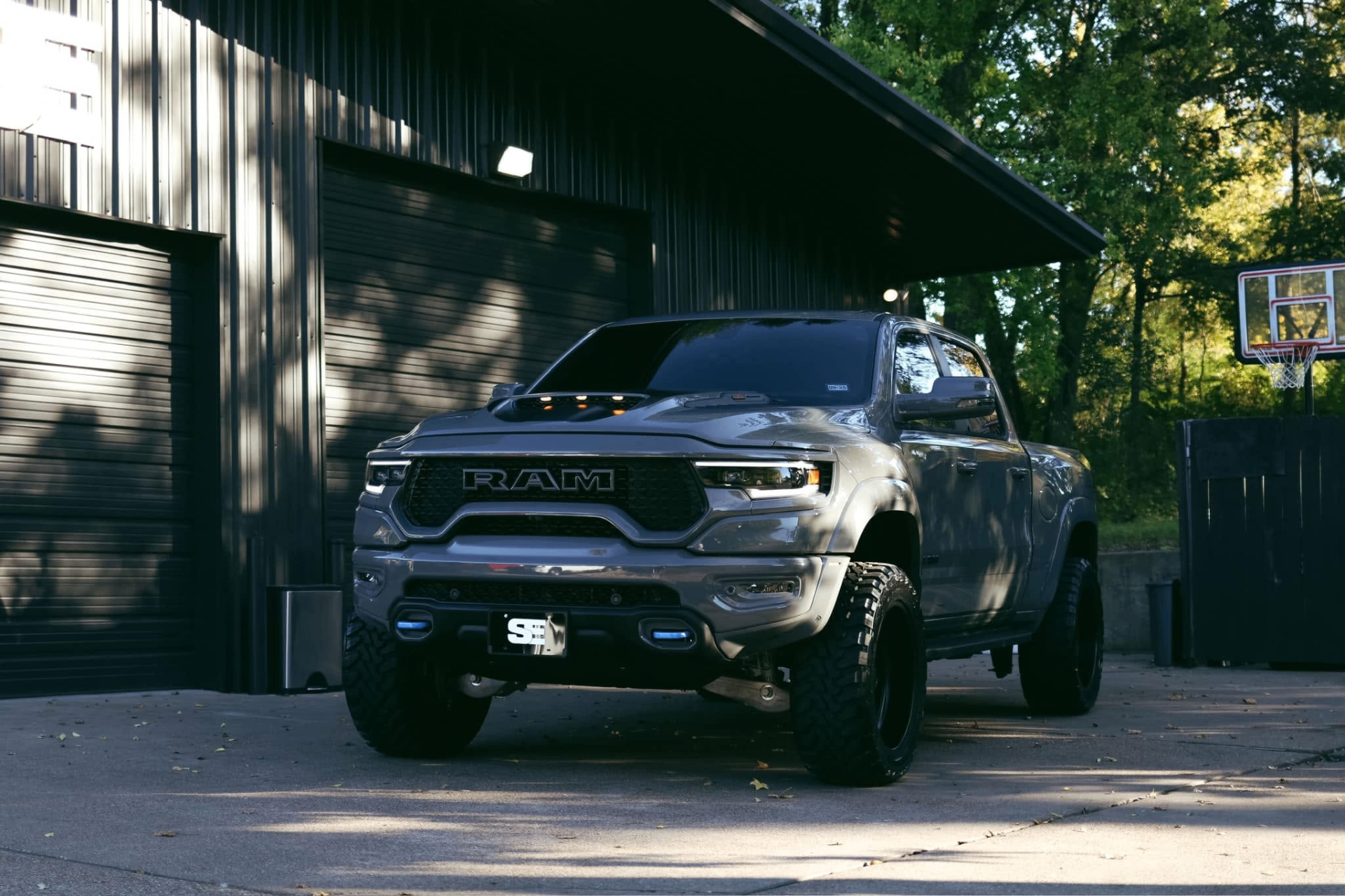 car detailing in Longview by SE Auto Solutions — Gray RAM TRX outside the SE Auto Solutions shop — full exterior detail, Longview