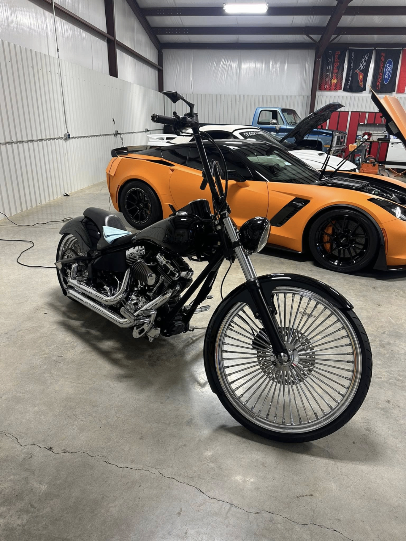 car detailing in Longview by SE Auto Solutions — Custom motorcycle and Corvette in the SE shop — gloss finish and showroom presentation, Longview
